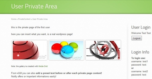 wordpress private area